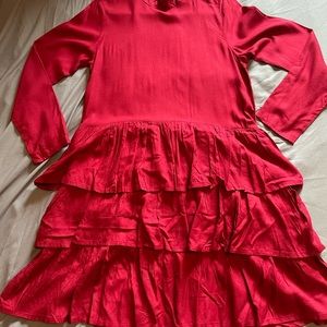 Berry Long Sleeved Ruffle Skirt Dress from ModCloth